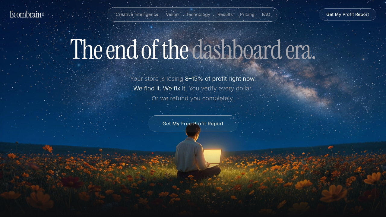 Strona główna EcomBrain, platformy oferującej automatyzację procesów w dropshippingu, w tym działań marketingowych.