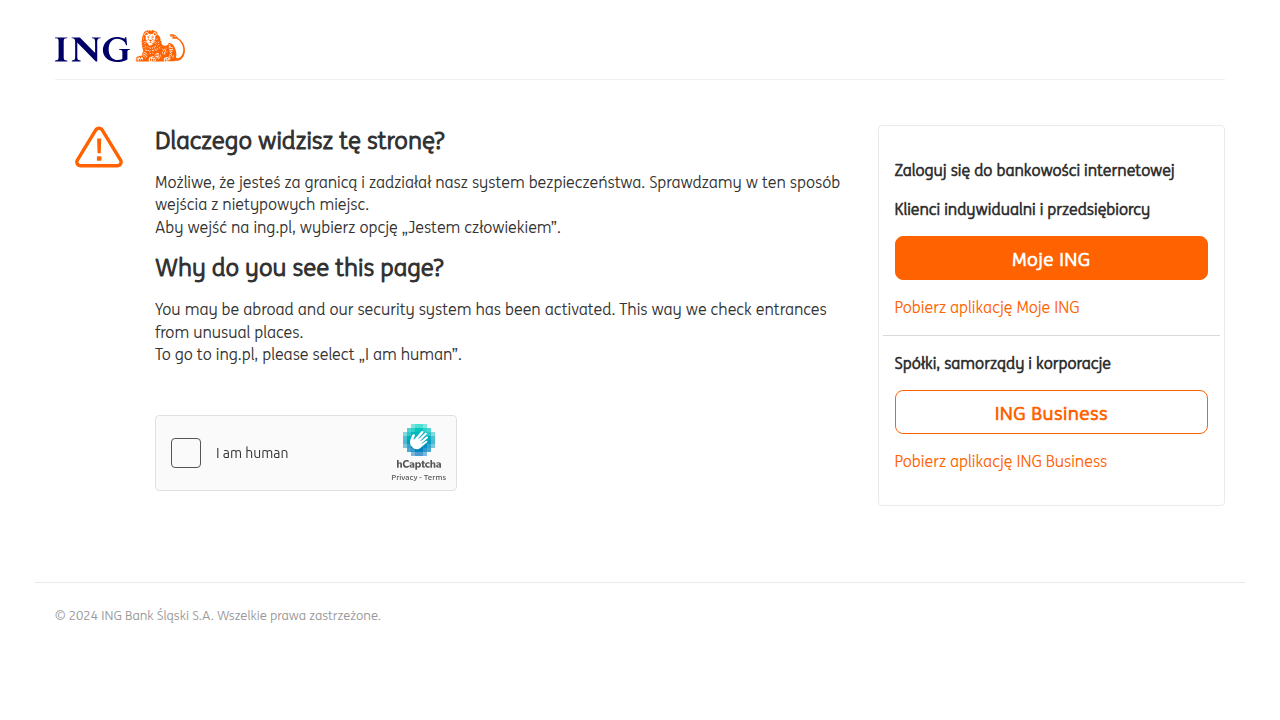 Strona główna ING Polska, banku oferującego rozwiązania dla biznesu online.